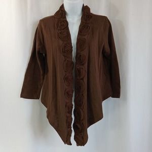 eci New York open Cardigan Sweater Women's Size Medium Brown Tulle Flowers